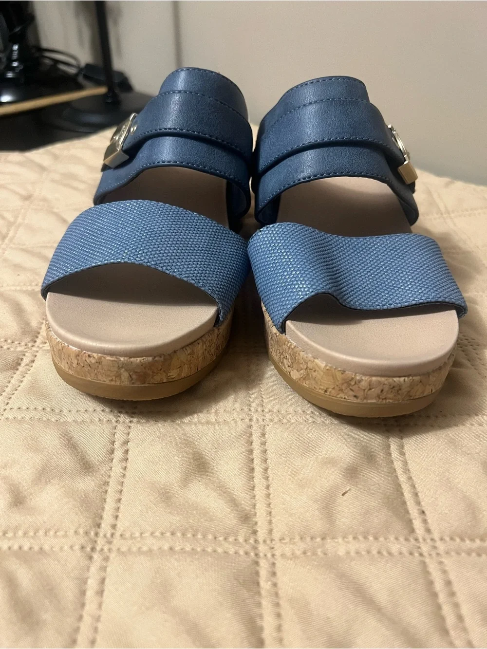 Dr. Scholl's Blue Cali Vibe Double-Strap Slide Wedges